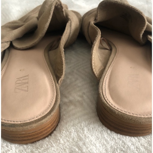 Beige suede 1 inch heel mules, bows, 39 - 8 - Picture 5 of 7